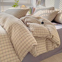 HKM-696979 Geometric Patterned Washed Cotton Four-Piece Bedding Set for Dorm Rooms