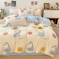HKM-696979 Geometric Patterned Washed Cotton Four-Piece Bedding Set for Dorm Rooms