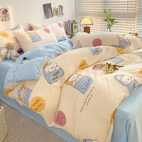 HKM-696979 Geometric Patterned Washed Cotton Four-Piece Bedding Set for Dorm Rooms
