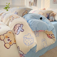 HKM-696979 Geometric Patterned Washed Cotton Four-Piece Bedding Set for Dorm Rooms