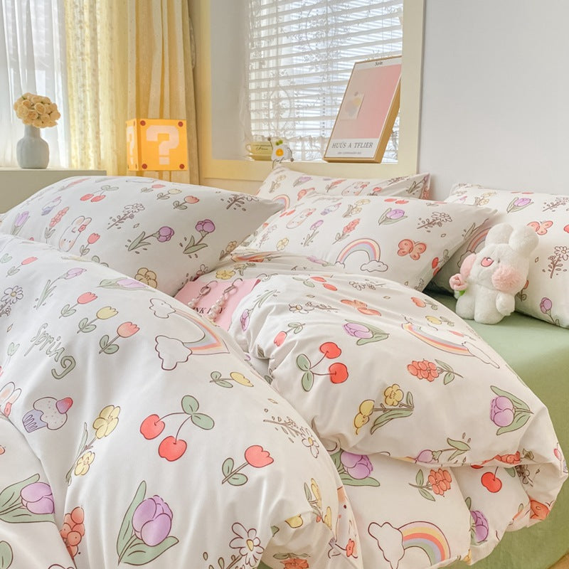 HKM-696979 Geometric Patterned Washed Cotton Four-Piece Bedding Set for Dorm Rooms