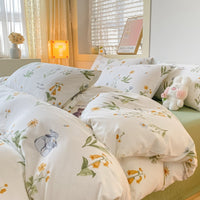 HKM-696979 Geometric Patterned Washed Cotton Four-Piece Bedding Set for Dorm Rooms