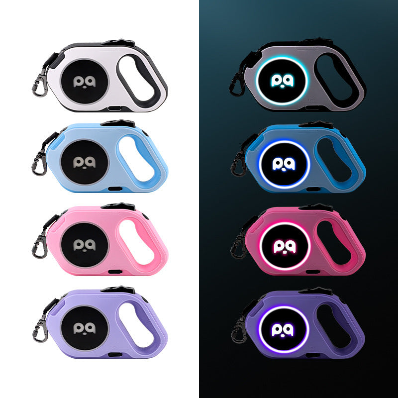 HKM-696979 LED Light-Up Automatic Retractable Dog Leash for Outdoor Use - USB Rechargeable