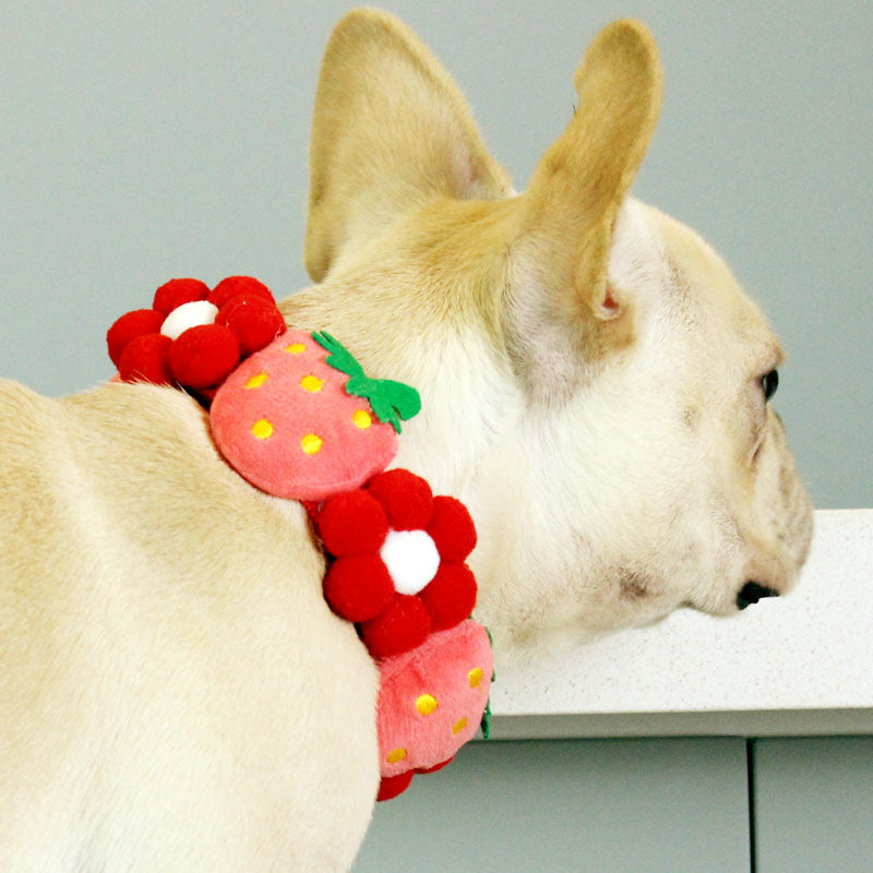 HKM-696979 Strawberry Flower Pattern Cotton Scarf Collar for Medium to Large Dogs