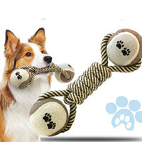 HKM-697171 Durable Cotton Rope Dumbbell and Tennis Ball Chew Toy for Pets - Teeth Cleaning and Chewing Satisfaction
