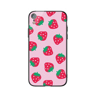 HKM-697235 Cute Pink Strawberry Tempered Glass Phone Case for Apple Models 6/7/8/11/XS Max/XR
