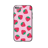 HKM-697235 Cute Pink Strawberry Tempered Glass Phone Case for Apple Models 6/7/8/11/XS Max/XR