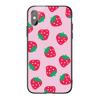 HKM-697235 Cute Pink Strawberry Tempered Glass Phone Case for Apple Models 6/7/8/11/XS Max/XR