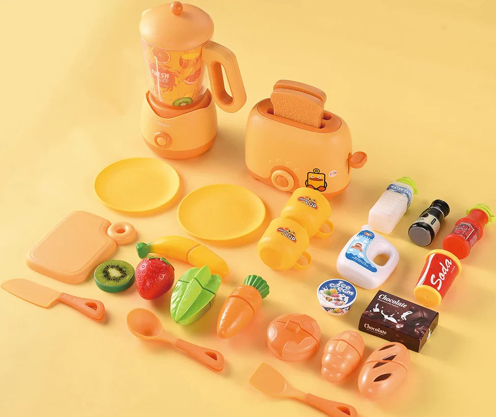HKM-697235 Kids Play Kitchen Set with Electric Appliances - Microwave, Washing Machine, and More, Suitable for Ages 3+