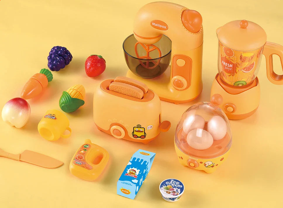 HKM-697235 Kids Play Kitchen Set with Electric Appliances - Microwave, Washing Machine, and More, Suitable for Ages 3+