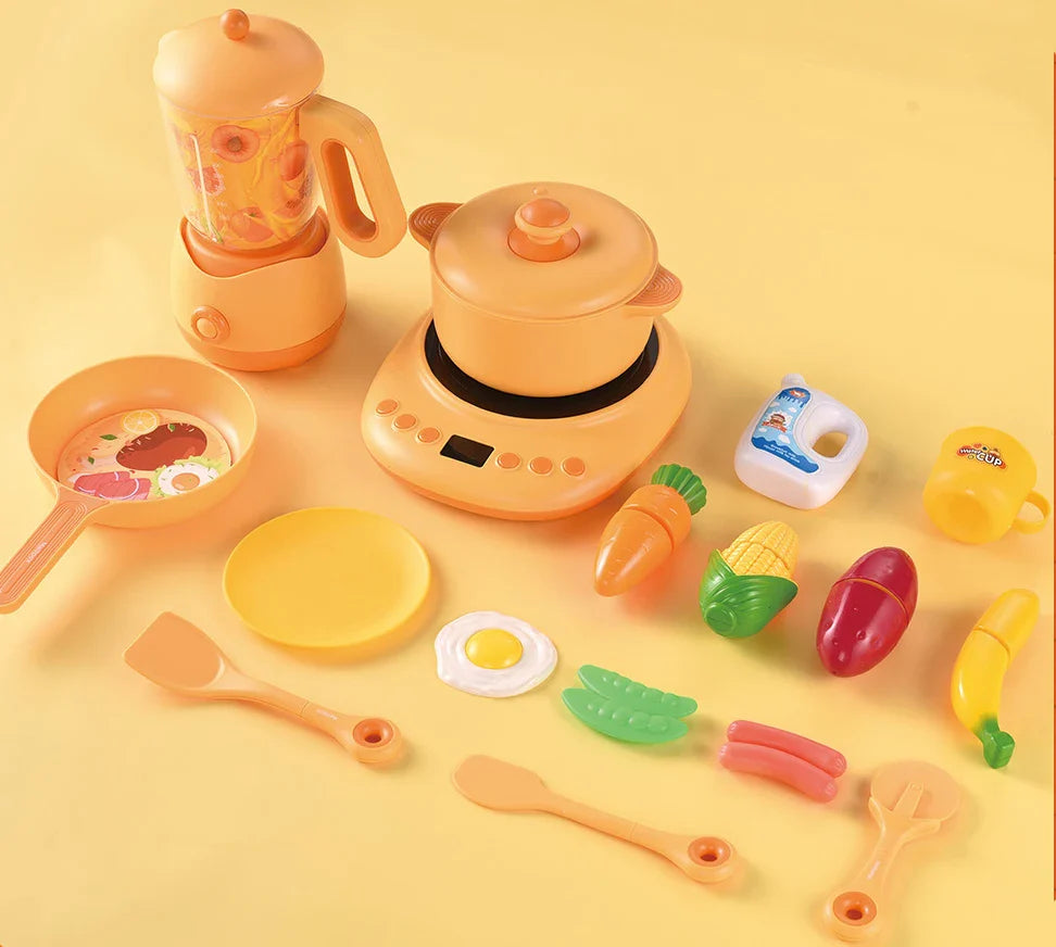 HKM-697235 Kids Play Kitchen Set with Electric Appliances - Microwave, Washing Machine, and More, Suitable for Ages 3+