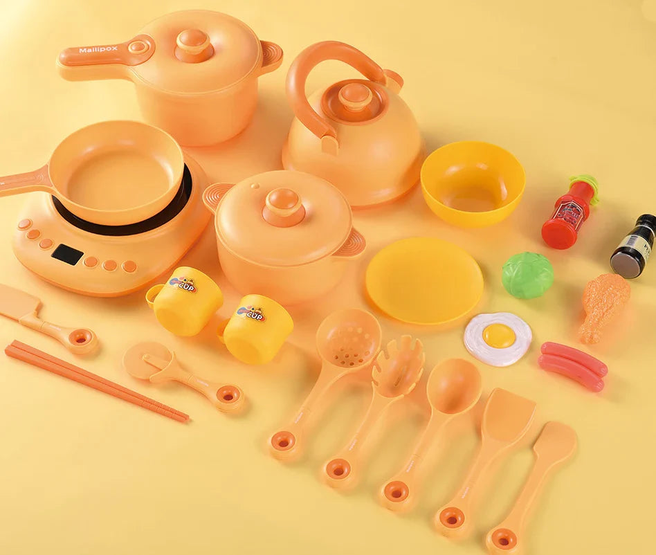 HKM-697235 Kids Play Kitchen Set with Electric Appliances - Microwave, Washing Machine, and More, Suitable for Ages 3+