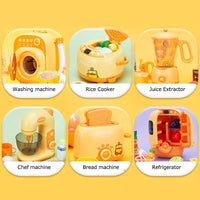 HKM-697235 Kids Play Kitchen Set with Electric Appliances - Microwave, Washing Machine, and More, Suitable for Ages 3+