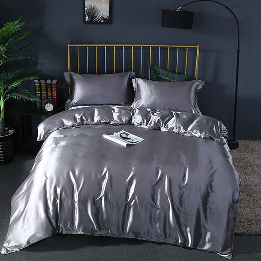 HKM-697299 Simple Pure Color Ice Silk Bedding Set – Multiple Sizes & Elegant Designs