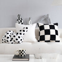 HKM-697363 Modern Black and White Line Embroidered Pillow with Geometric Design, 45x45cm