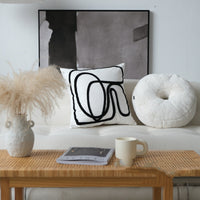 HKM-697363 Modern Black and White Line Embroidered Pillow with Geometric Design, 45x45cm