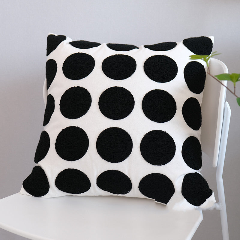 HKM-697363 Modern Black and White Line Embroidered Pillow with Geometric Design, 45x45cm