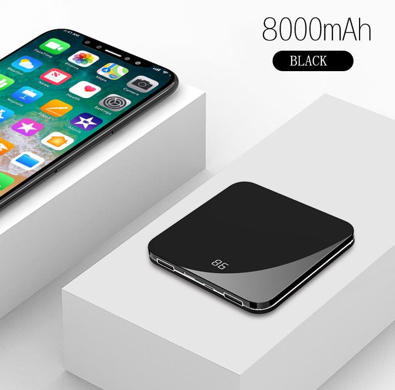HKM-697363 Ultra-Thin Portable 8000mAh Power Bank with LCD Display in Mysterious Black, Chinese Red, and Rose Gold