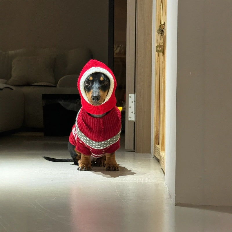 HKM-697619 Warm Plush Dachshund Hat with Scarf for Dogs - Little Red Riding Hood Style