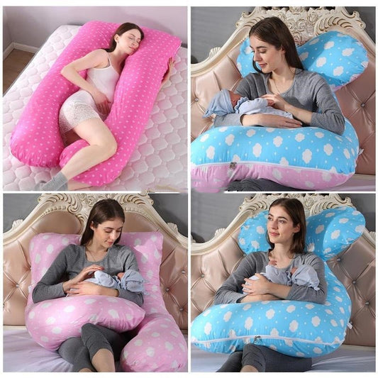 KTX-697811 Comfortable Sleeping Support Body Pillow for Pregnant Women - Natural Cotton, Removable Fill, Various Designs