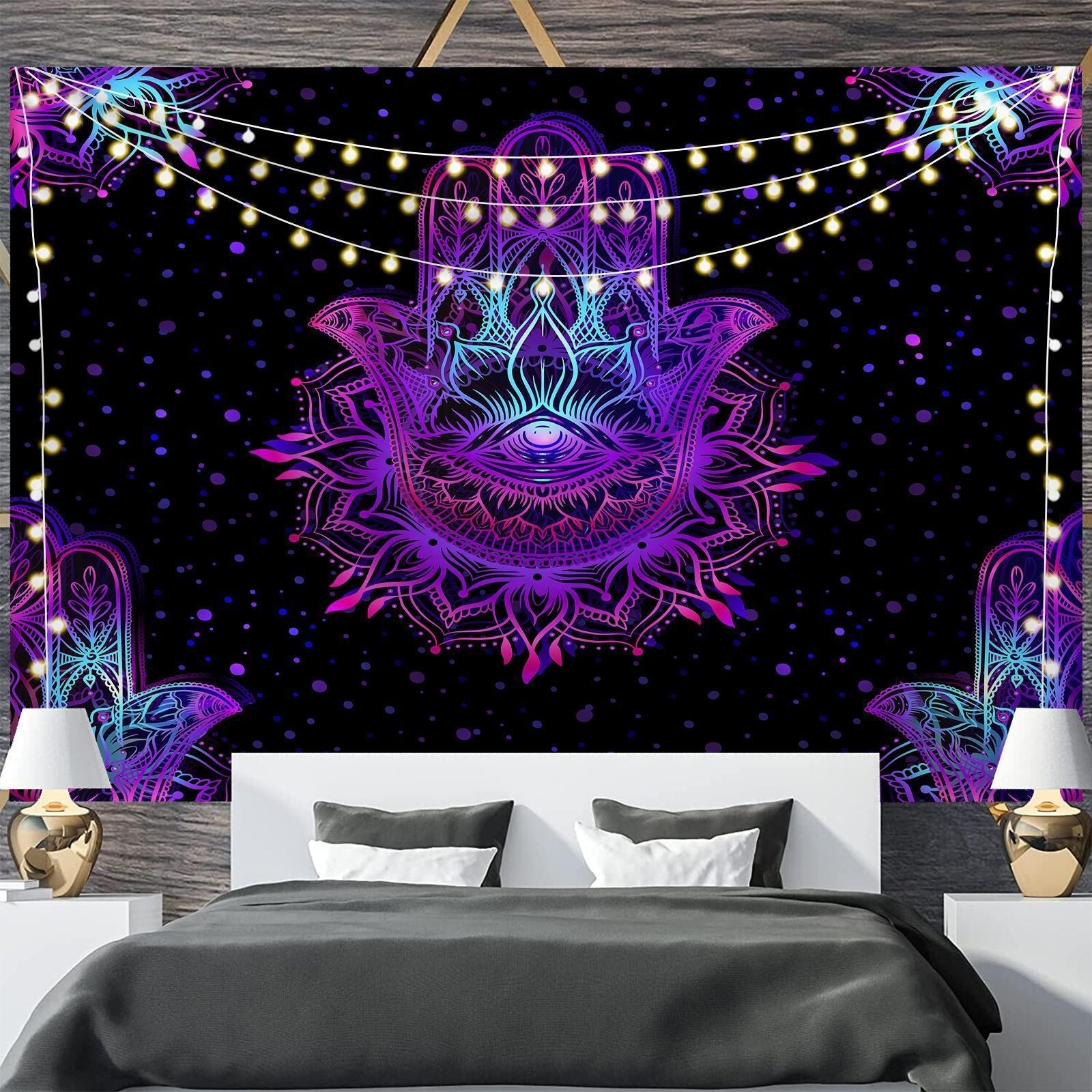 HKM-697811 Geometric Abstract Fluorescent Effect Tapestry - Rectangular Polyester Fiber Wall Hanging, Multiple Colors Available