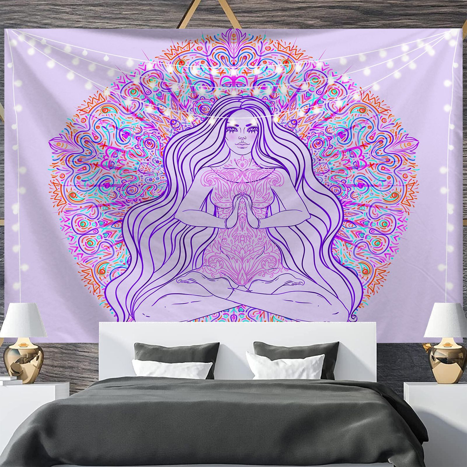 HKM-697811 Geometric Abstract Fluorescent Effect Tapestry - Rectangular Polyester Fiber Wall Hanging, Multiple Colors Available
