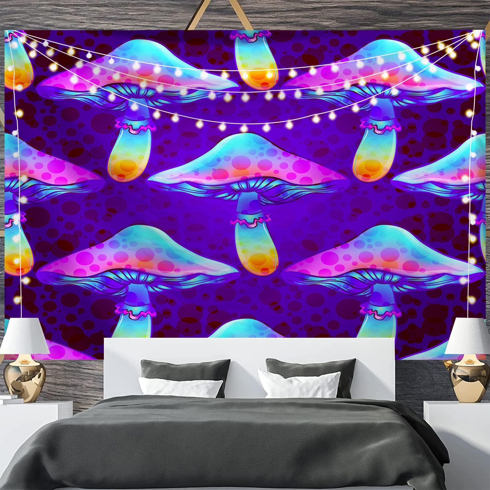 HKM-697811 Geometric Abstract Fluorescent Effect Tapestry - Rectangular Polyester Fiber Wall Hanging, Multiple Colors Available