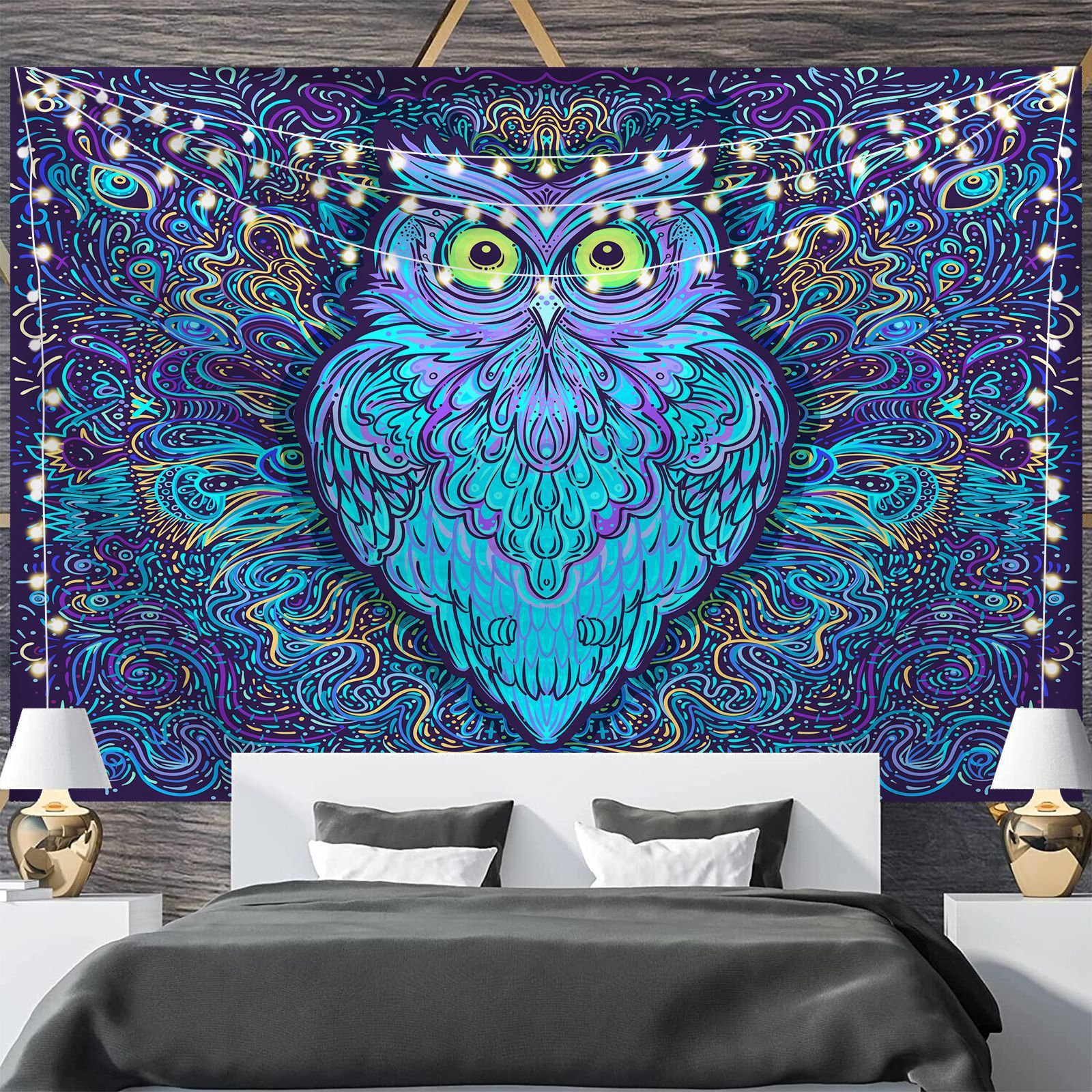 HKM-697811 Geometric Abstract Fluorescent Effect Tapestry - Rectangular Polyester Fiber Wall Hanging, Multiple Colors Available