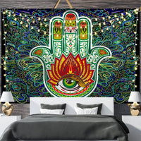 HKM-697811 Geometric Abstract Fluorescent Effect Tapestry - Rectangular Polyester Fiber Wall Hanging, Multiple Colors Available