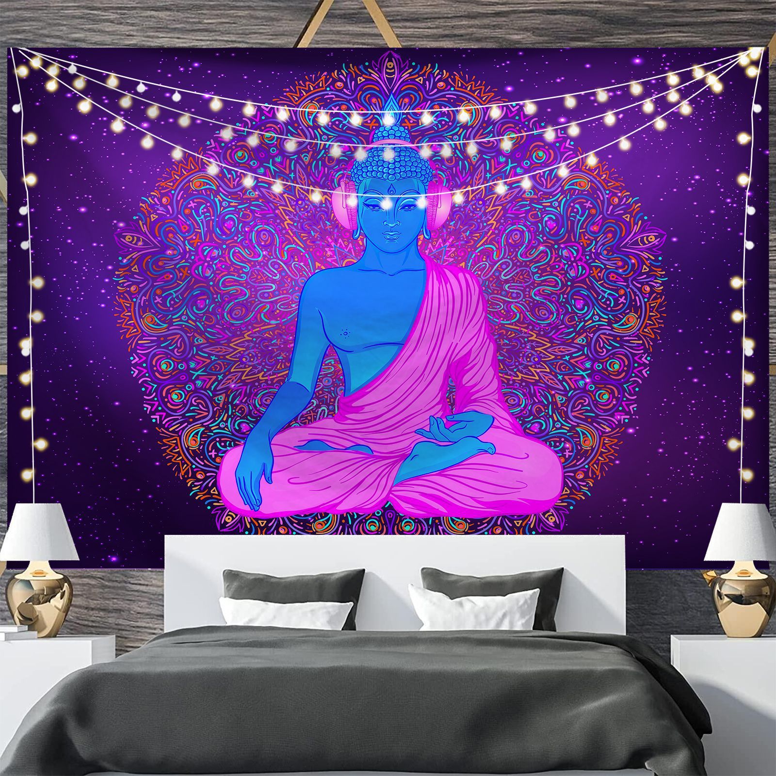 HKM-697811 Geometric Abstract Fluorescent Effect Tapestry - Rectangular Polyester Fiber Wall Hanging, Multiple Colors Available