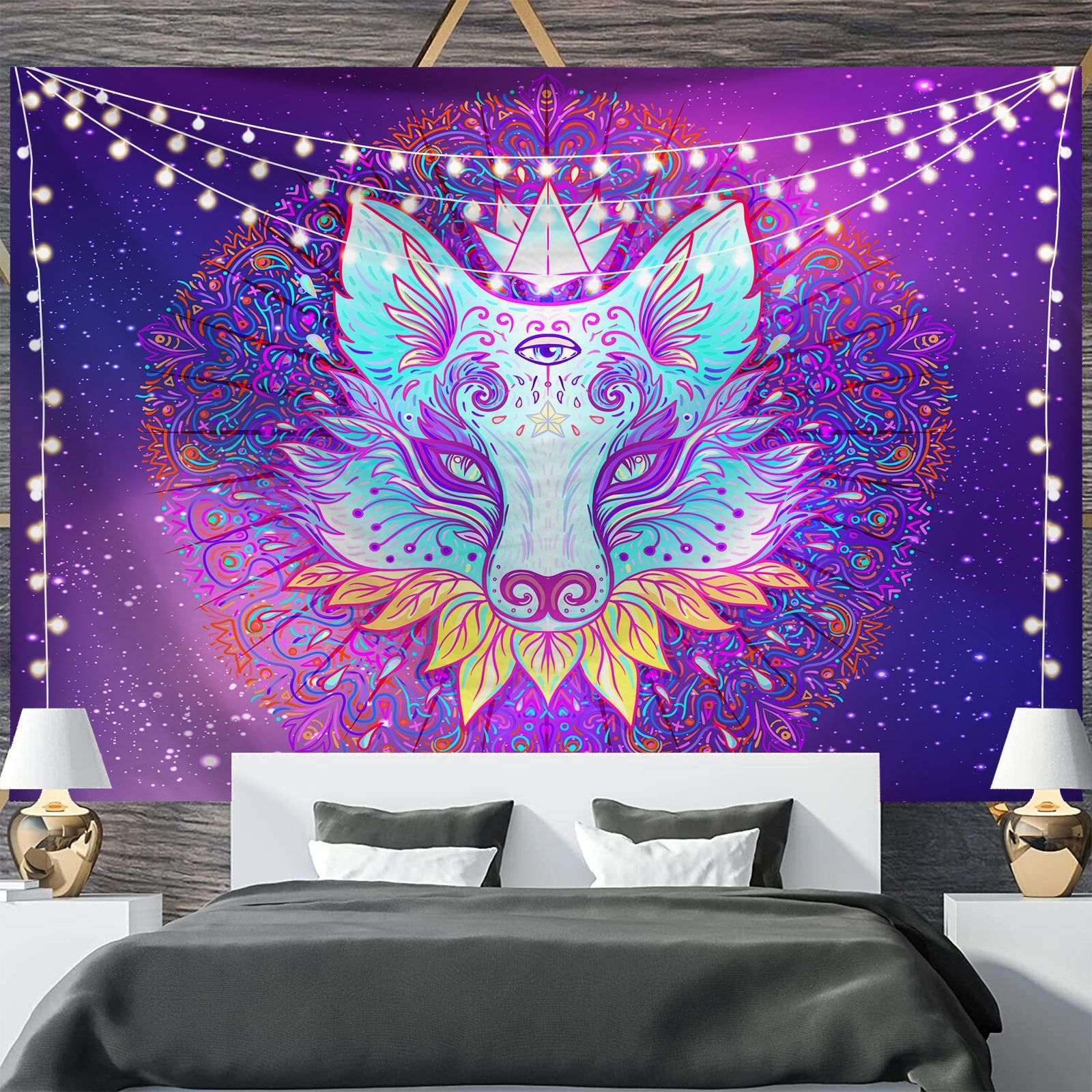 HKM-697811 Geometric Abstract Fluorescent Effect Tapestry - Rectangular Polyester Fiber Wall Hanging, Multiple Colors Available