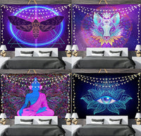 HKM-697811 Geometric Abstract Fluorescent Effect Tapestry - Rectangular Polyester Fiber Wall Hanging, Multiple Colors Available