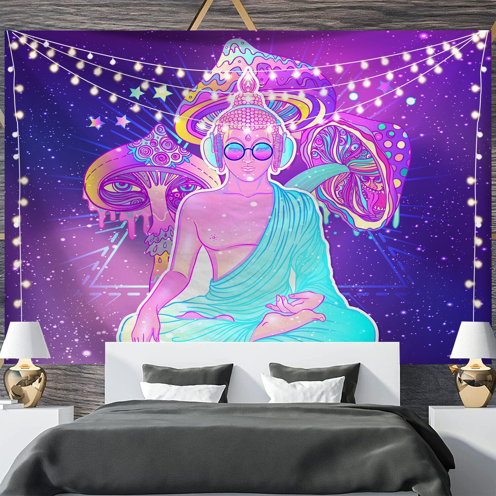 HKM-697811 Geometric Abstract Fluorescent Effect Tapestry - Rectangular Polyester Fiber Wall Hanging, Multiple Colors Available