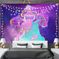 HKM-697811 Geometric Abstract Fluorescent Effect Tapestry - Rectangular Polyester Fiber Wall Hanging, Multiple Colors Available