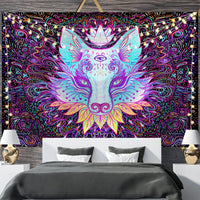 HKM-697811 Geometric Abstract Fluorescent Effect Tapestry - Rectangular Polyester Fiber Wall Hanging, Multiple Colors Available