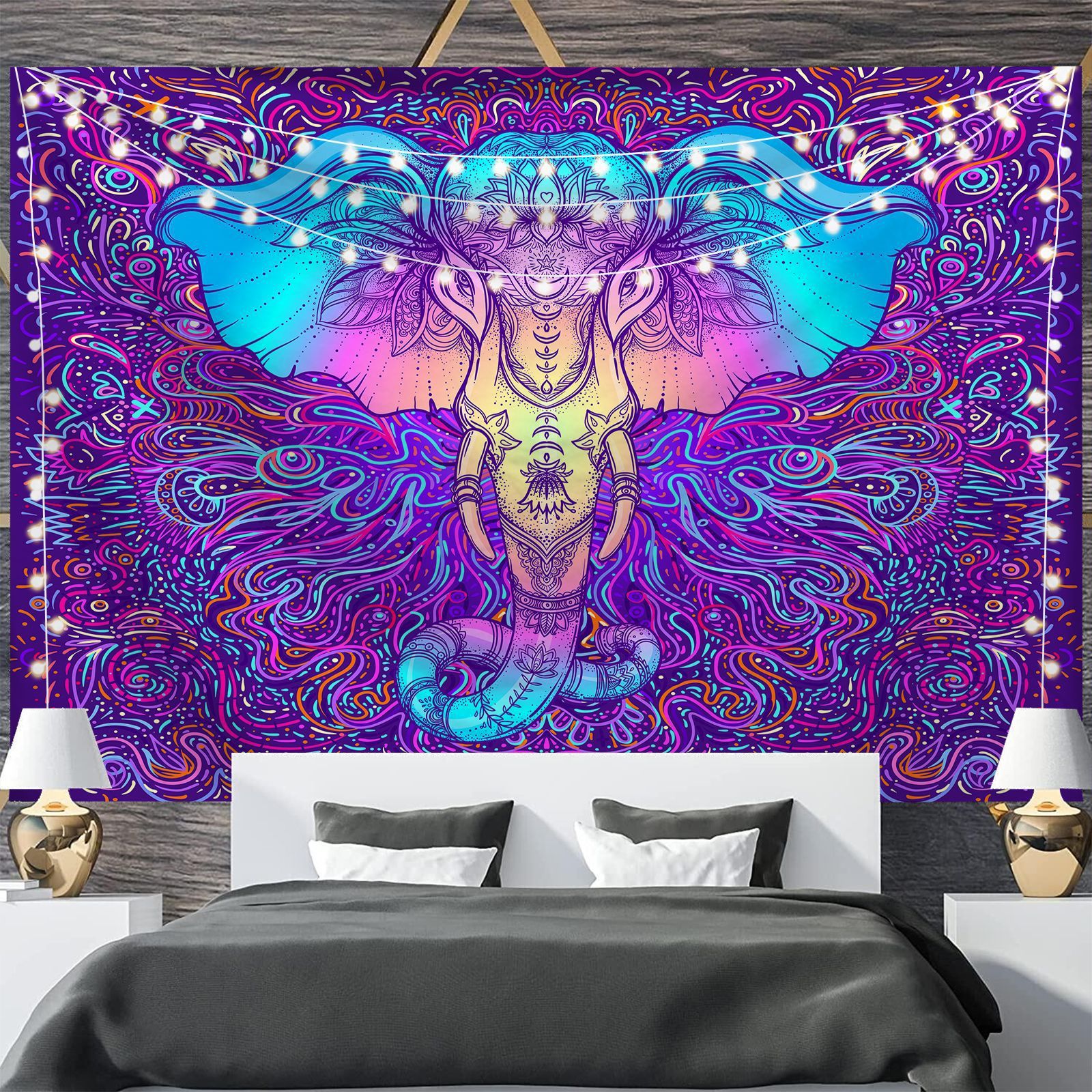HKM-697811 Geometric Abstract Fluorescent Effect Tapestry - Rectangular Polyester Fiber Wall Hanging, Multiple Colors Available