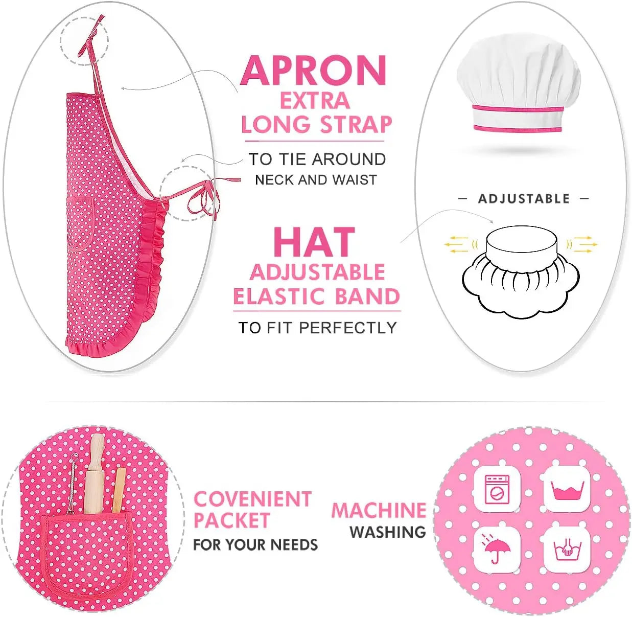 HKM-697811 Kids Apron Set for Cooking and Baking, 11-Piece Cotton Kitchen Playset for Ages 2-13