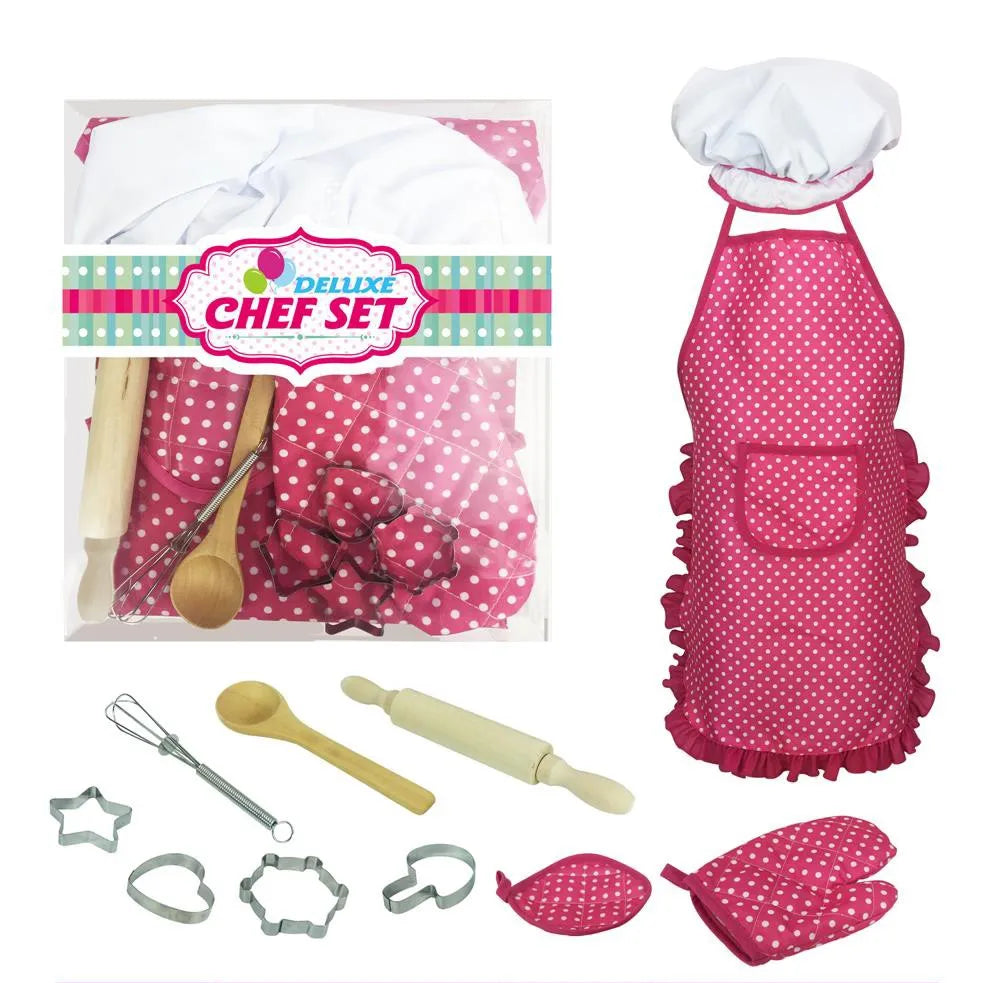 HKM-697811 Kids Apron Set for Cooking and Baking, 11-Piece Cotton Kitchen Playset for Ages 2-13