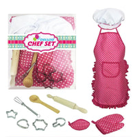 HKM-697811 Kids Apron Set for Cooking and Baking, 11-Piece Cotton Kitchen Playset for Ages 2-13