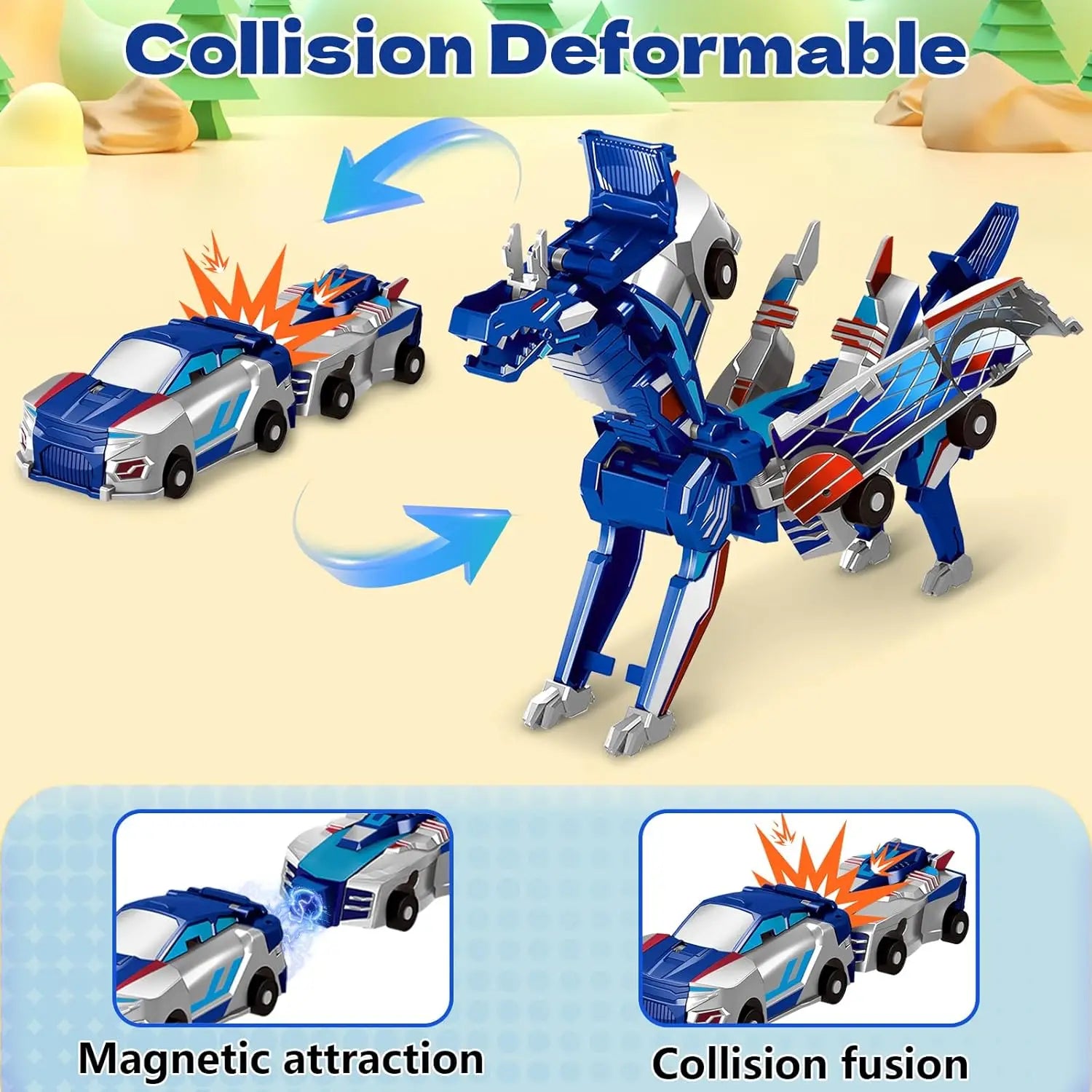HKM-697939 Collision Transforming Dinosaur Car Toy for Ages 5 and Up - 2-in-1 Robot and Car Design