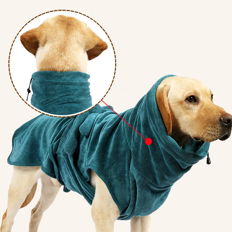 HKM-698003 Quick-Drying Pet Bathrobe in Turquoise Green, Cotton and Polyester Blend, Multiple Sizes Available