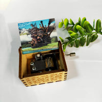 HKM-698131 Handmade Wooden Mini Music Box Featuring Moving Castle Design - Perfect Gift for All Occasions