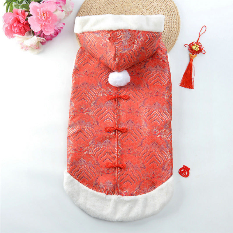 HKM-698451 Chinese Style Thick Cotton Coat for Large Dogs - New Year's Pet Tang Suit in Red and Yellow