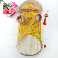 HKM-698451 Chinese Style Thick Cotton Coat for Large Dogs - New Year's Pet Tang Suit in Red and Yellow