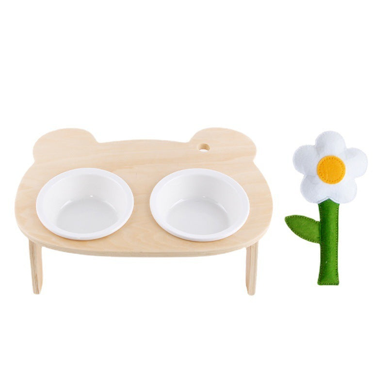 HKM-698643 Wooden Pet Dining Bowl with Oblique Mouth for Cats - Available in Single and Double Options