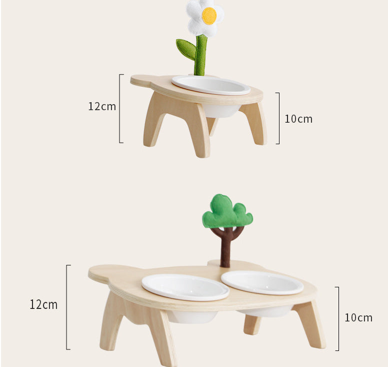 HKM-698643 Wooden Pet Dining Bowl with Oblique Mouth for Cats - Available in Single and Double Options
