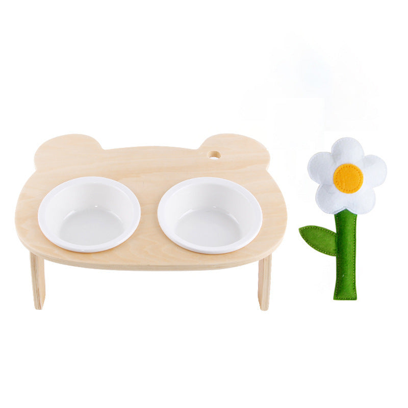 HKM-698643 Wooden Pet Dining Bowl with Oblique Mouth for Cats - Available in Single and Double Options
