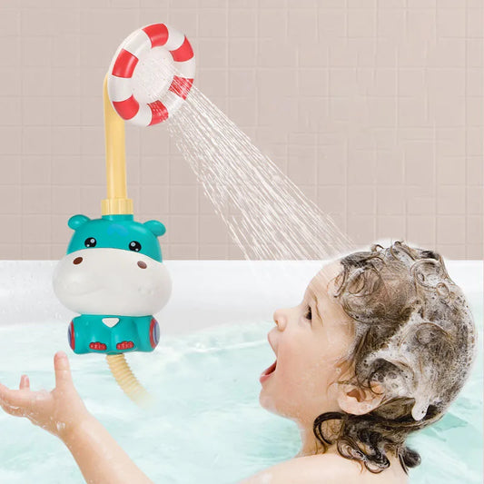 HKM-698707 Electric Bath Shower Toy Set - Cute Hippo Design for Kids Water Play, Ages 0-4 Years