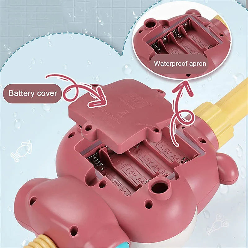 HKM-698707 Electric Bath Shower Toy Set - Cute Hippo Design for Kids Water Play, Ages 0-4 Years