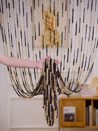 HKM-698835 Elegant Striped Curtain - Light Luxury Polyester Door Curtain with Tassels in Multiple Colors